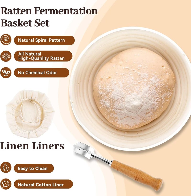 WEPSEN Sourdough Starter Kit,19PCS Banneton Bread Proofing Basket with Glass Sourdough Starter Jar, Sourdough Bread Baking Supplies, 9'' Round Bread Proofing Basket, for Bread Making Baking Fermentation - Image 4